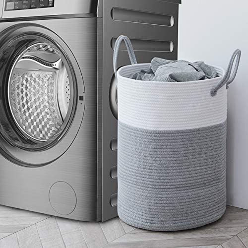 Cotton Rope Laundry Hamper by YOUDENOVA, 58L - Woven Collapsible Laundry Basket - Clothes Storage Basket for Blankets, Laundry Room Organizing, Bedroom Storage, Clothes Hamper – Grey - color: Grey, size: 58L