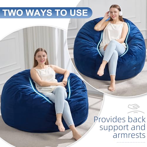 Hobestluk 3FT Bean Bag Chair Giant Bean Bag Chairs for Adults Large Bean Chairs with Removable Cover, Beanbag Chair with Filler, Adult Bean Bag Chairs for Living Room, Bedroom - color: Blue, size: 3FT - 36" x 36" x 22"