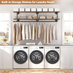 Aheaplus Industrial Pipe Clothes Rack with Top Shelf, 47In Space-Saving Wall Mounted Clothing Rack, 2 Tiers Heavy Duty Pipe Clothing Shelves with Hanging Rod for Laundry Room, Closet, Rustic Brown - color: Rustic Brown, size: 47IN