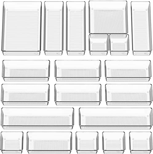 Simple Houseware 20 PCS Clear Plastic Drawer Organizers Set, 5-Size for Makeup, Bathroom, Bedroom and Office - size: Assorted x 20