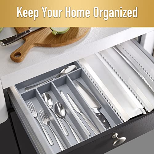 Besilord Bamboo Silverware Holder - Drawer Organizer with 5 Slots (Gray) - color: Gray, size: 5 Slots