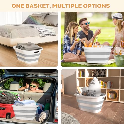 OOAMBB 43L(11.5Gallon) Collapsible Laundry Baskets Plastic, Pop Up Laundry hamper/Storage Container, Foldable Laundry Basket with Large Capacity,Sturdy,Space Saver (Grey, 2 Packs) - color: Grey