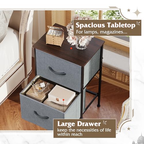 WLIVE Night Stand Set 2, Dresser and Nightstand Sets, Nightstands for Bedroom with 2 Fabric Drawer, End Tables Bedroom Furniture Set, Closet, College Dorm, Dark Grey - color: Dark Grey (Set of 2), size: 11.8"D x 15.7"W x 24.9"H