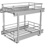 JOWBOOW 2-Tier Cabinet Pull Out Shelves (14" W x 22" D), Slide Out Shelves for Kitchen Cabinets, Metal Under Cabinet Roll Out Shelf - size: 14 X 22 Inch