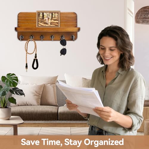 Key Holder for Wall, Mail Organizer Wall Mount with 6 Hooks Wooden Hanging Key Rack for Home Decor, Hallway, Entryway (Yellow) - color: Yellow