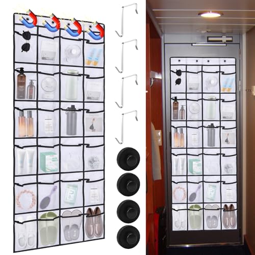 CTTZCKJ Over The Door Organizer For Cruise Ships|Magnetic Door Organizers with 24-Pocket for Cruise Ship|55"x21"|Cruise Over the Door Organizer,Magnetic Shoe Rack for Cruise,Behind-Door Storage - color: white