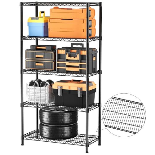 SINGAYE Shelf Closet Wire Shelving：Adjustable Metal Unit for Laundry Room Organization Bathroom Kitchen Home Garage Storage Pantry Rack Shelves - color: Black, size: 5Tier-18"Dx36"Wx71"H