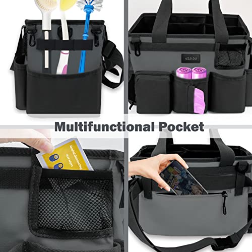 Wearable Cleaning Caddy Bag,Cleaning Supply Tote for Cleaning Supplies, Cleaning Organizer with Adjustable Shoulder and Waist Straps for Cleaners & Housekeepers (Grey, Large) - color: Black-Grey, size: Large