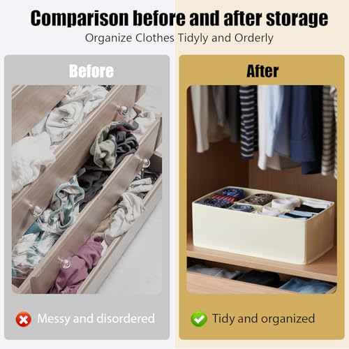 8 Grid Foldable Clothes Organizer Box,Wardrobe Storage Bin with PP Board Support,for Underwear, Socks, and T-Shirts,White - color: White, size: 8 Grid
