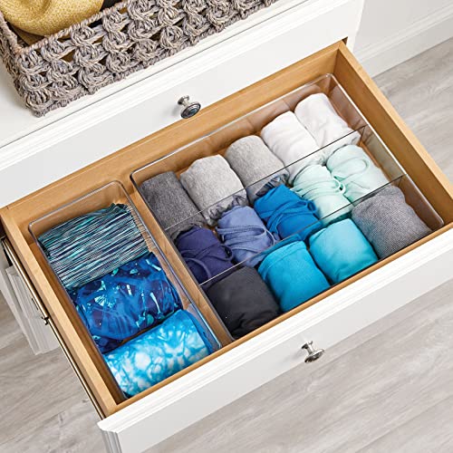 mDesign Long Plastic Drawer Organizer Box, Storage Organizer Bin Container; For Closets, Bedrooms, Use for Leggings, Socks, Ties, Jewelry, Accessories - Lumiere Collection - 6 Pack - Clear - size: 12 x 6 x 4 (Pack of 6)