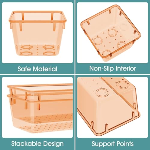 WOWBOX 25 PCS Plastic Drawer Organizer Set, 4 Sizes Desk Drawer Divider Organizers and Storage Bins for Makeup, Jewelry, Gadgets for Kitchen, Bedroom, Bathroom, Office, Clear Orange - color: Orange