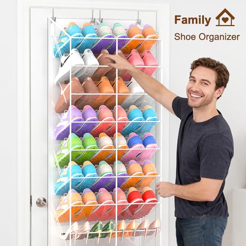 20-30 Pairs Over the Door Shoe Organizer, Transparent PVC Hanging Shoe Rack for Closet, 10-Tier Door Shoes Storage, Crystal-Clear Visibility Fit All the Family's Sneakers, Boots, Heels, White Frame - color: White & Clear