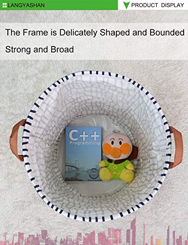 LANGYASHAN Laundry Basket Canvas Fabric Collapsible Organizer Basket for Storage Bin Toy Bins Gift Baskets Bedroom Clothes Children Nursery Hamper (Blue Stripes) - color: Blue Stripes