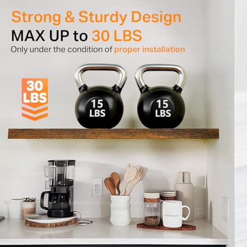 BAYKA Floating Shelves for Wall, Set of 3, 36 Inches Wall Mounted Wood Shelves for Bathroom, Bedroom, Living Room or Kitchen, Hanging Shelf for Books/Storage/Decor with 30lbs Capacity, Rustic Brown - color: B. Rustic Brown - Americana Farmhouse Style, siz