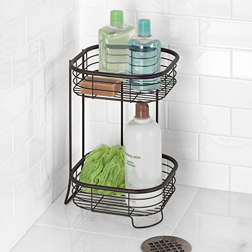 iDesign Forma Free Standing Bathroom or Shower Storage Shelves for Towels, Soap, Shampoo, Lotion, Accessories - 2 Tier, Bronze - color: Bronze