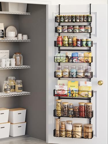 Over the Door Pantry Organizer, 8-Tier Over the Pantry Organization And Storage, Metal Hanging Spice Rack Shelves Door for Home & Kitchen, Laundry Room Bathroom, Black - color: BlackS, size: 8-Tier