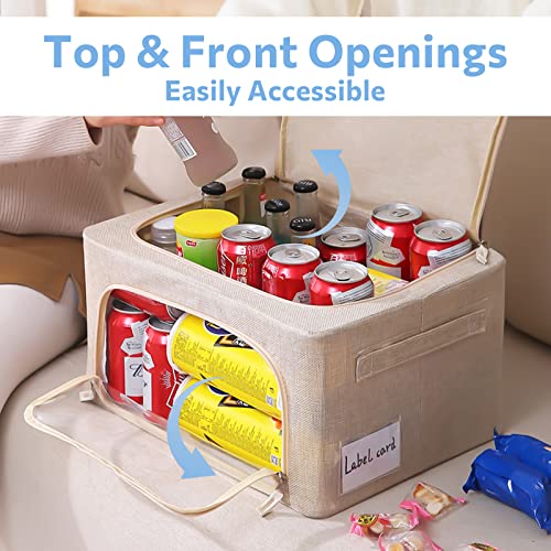 CYhom 3Pack Foldable Storage Bins - Frame Storage Box Linen Fabric Stackable Clothes Container Organizer with Clear Window & Carry Handles Large Capacity (Small-22L, Beige) - color: Beige, size: Small-22L