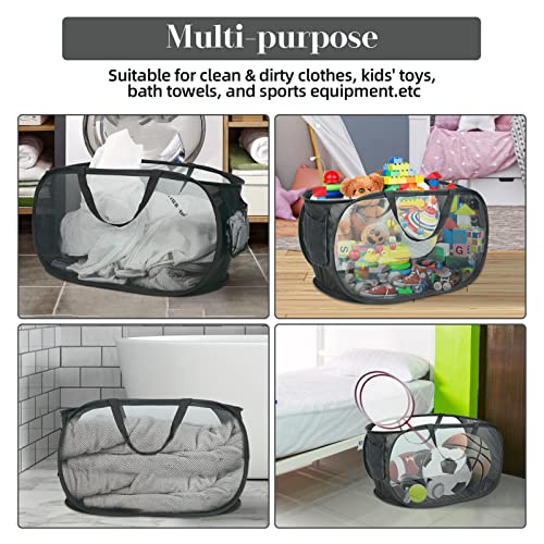 4 Pack Foldable Laundry Basket Hamper, Collapsible Laundry Baskets with Pocket, Mesh Pop Up Laundry Hamper, Clothes Hamper with Reinforced Handles for Laundry, Bathroom, Kids Room, Dorm or Travel - color: Gray+Black+White+Beige