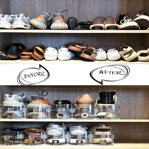 Shoe Slots Organizer,Adjustable Shoe Stackers,12 Pack Shoe Space Savers,Shoe Storage Holder for Closet,Transparent - size: 12 Pack