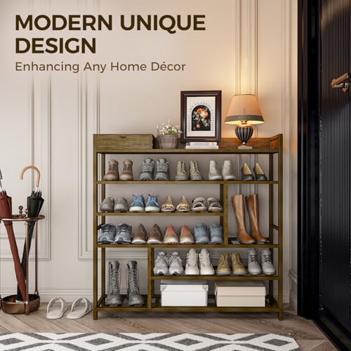Bamworld Shoe Rack for Front Door Entrance Bamboo Shoe Organizer with Storage Box Free Standing Shoe Cabinet Wooden Shoe Storage Shelf for entryway, Closet and Doorway (Dark Brown) - color: Dark Brown