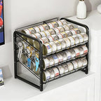 Iron Cat Food Container, Can Organizer for Pantry, Pet Food Storage Containers, 3-Tier Can Stackable Storage Rack with 6 Fixed Hooks, Canned Goods Organizer for Countertop Kitchen Cabinet, Black