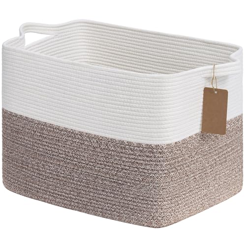 Goodpick Woven Storage Baskets for Organizing 18" x 14" x 12" Large Blanket Basket for Living Room Bedroom, Rectangle Cotton Rope Basket with Handles, Toy Baskets Storage Kids, Brown - color: Brown, size: 18"L x 14"W x 12"H