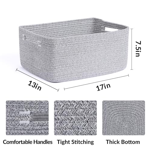 MiniArk Large Storage Baskets for Shelves, Closet Organizers Bins for Clothes Blanket Towels, Baby Nursery, Toy Baskets Box, Woven Rope Baskets, 17 x 13 x 7.5”, 2 Packs Mixed Grey - color: Mixed Grey, size: 2pcs-L17×W13×H7.5"