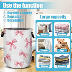 Pink Bow Laundry Basket, Laundry Hamper Collapsible Oxford Cloth with Handle Clothes Toy Storage Bin for Bathroom Laundry Room Bedroom 15.7 X 20 Inch - color: Pink Bow