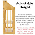 Goaste Bamboo Over The Toilet Storage Shelf, 3-Tier Wall Mounted Bamboo Rack Organizer, Floating Rack with Hanging Rod, Free Standing Shower Shelf with Adjustable Layer for Kitchen, Bathroom, Home