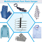 2 Pack Pants Hangers Space Saving Clothes Hangers 5 Layers, Non Slip Pant Hanger for Closet Organizers and Storage, Stainless Steel Jean Hangers Multifunctional Pant Rack for Trouser, Scarf, Skirt