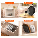 HzTinT 3 Pack Pot Lid Organizer for Cabinet, Stainless Steel Pot Lid Rack with Anti-slip Pad, Lid Holder for Pans Pots, Bakeware, Plates, Cookie Sheets, Trays, Dish, Cutting Boards, Classic Black - color: Black
