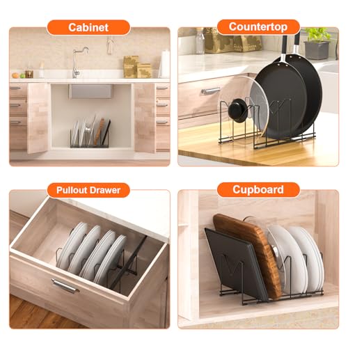 HzTinT 3 Pack Pot Lid Organizer for Cabinet, Stainless Steel Pot Lid Rack with Anti-slip Pad, Lid Holder for Pans Pots, Bakeware, Plates, Cookie Sheets, Trays, Dish, Cutting Boards, Classic Black - color: Black