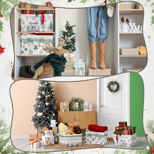 4 Pack Christmas Storage Bin Collapsible Large Christmas Storage Baskets for Gifts Xmas Tree Canvas Laundry Basket Foldable Box with Handle for Office Home Bedroom Clothes Toys Holiday Decor - style: Neutral Wind
