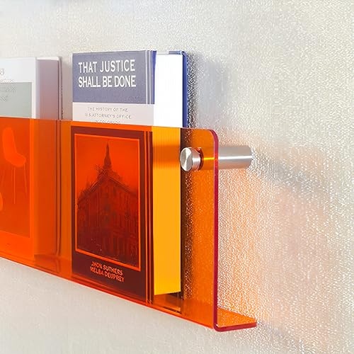 ROYALITA 2-Pack Acrylic Magazine Holder Brochure Holder, 17" Record Holder Magazine Rack, Fashion Hanging Bookshelf Literature Storage Rack for Waiting Room, Living Room, Office, Orange 17 Inch - color: Orange, size: 17 Inch