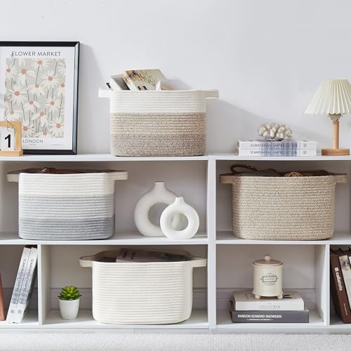 OIASKET Storage Basket for Organizing, Woven Baskets for Storage, Rectangle Decorative Baskets for Shleves, Closet, Toys, Books, Nursery Organizer Bins - Pack of 3 (Brown, 13"x9.85"x8.7") - color: Brown, size: 13"x9.85"x8.7"