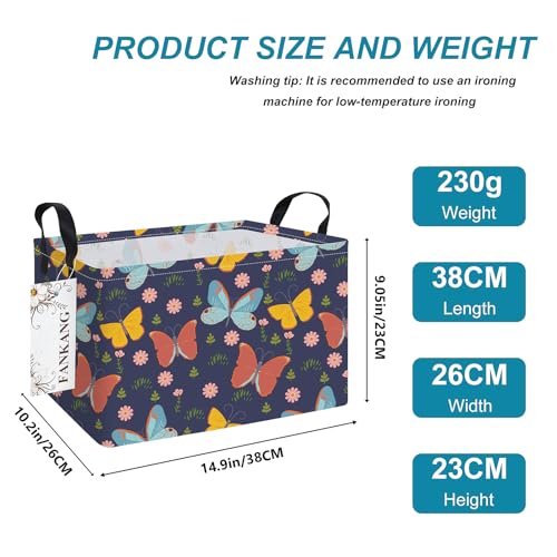 FANKANG Storage Bins, Nursery Hamper Canvas Laundry Basket Foldable with Waterproof PE Coating Large Storage Baskets for Kids Boys and Girls, Office, Bedroom, Clothes,Toys(Rec-Colorful Butterfly ） - color: Rec-Colorful Butterfly