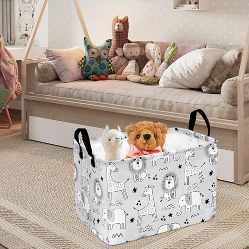 MAIZMZ Kids Storage Basket Baby Foldable Toys Organizer Bins Decorative Gifts Bakset Waterproof Nursery Hamper Women Storage Cube Kids Laundry Basket for Home/Dorm/Kitchen/Pet/Office/Closet/Shelf/ - color: grey zoo