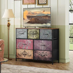 WLIVE 7 Drawer Dresser TV Stand, Entertainment Center, Media Console Table with Metal Frame and Wood Top for TV up to 45 inch, Chest of Drawers for Bedroom, Living Room, Pattern - color: Pattern