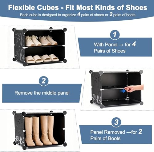 Simple Deluxe 6-Tier Shoe Rack Organizer with Doors, Stackable Shoe Storage Cabinet for Entryway Closet, Plastic Shoe Shelf with Metal Frame, Holds up to 24 Pairs for Bedroom Hallway, Black - color: Black