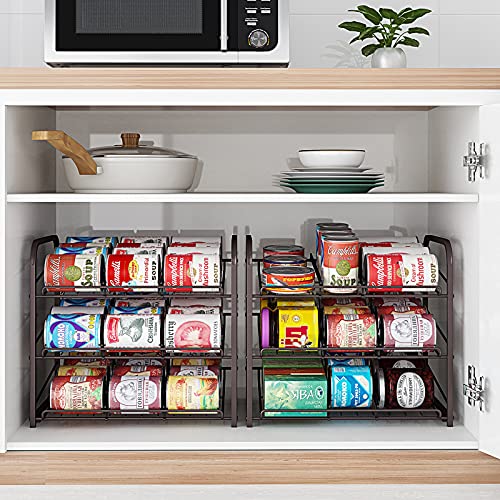 AIYAKA 3 Tier Stackable Can Rack Organizer,for food storage,kitchen cabinets or countertops,Storage for 36 cans,Bronze - color: Brown