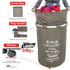 dbest products Bigger Laundry Trolley 360 Rolling Hamper Basket on wheels Bag Cart Large Capacity with Removable Liner for Dirty Clothes Drawstring Cover 4 Swivels, Brown - color: Brown, size: Bigger Swivel Wheels