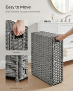 SONGMICS Slim Laundry Hamper with Lid, 14.5 Gallon (55L) Rattan Clothes Laundry Basket with Lid and Handles, Foldable, Removable Liner, Dove Gray ULCB164G01 - color: Dove Gray, size: 55 L