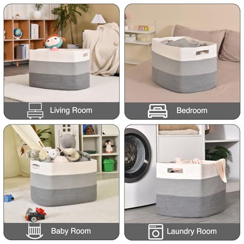 ICERZCZ Extra Large Blanket Basket Living Room, Rectangle Storage Basket, Large Woven Baskets for Storage, Cotton Rope Basket for Toys, Clothes, Gradient Grey - 25”x16”x16” (105L) - color: Gradient Grey, size: 25”x16”x16”