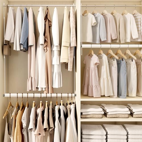 STORAGE MANIAC Adjustable Closet Rod Hanging Clothes Heavy Duty Closet Extender Hanging Rod Space-Saving Clothes Hanging Bar Double Closet Hanging Rod Hanging Closet Organizer Closet Bar,2 Pack White - style: 2 Pack White