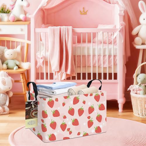 HUNRUNG Rectangle Storage Basket Cute Canvas Organizer Bin for Pet/Children Toys, Books, Clothes Perfect for Rooms/Playroom(REC-Pink Strawberry) - color: REC-Pink Strawberry