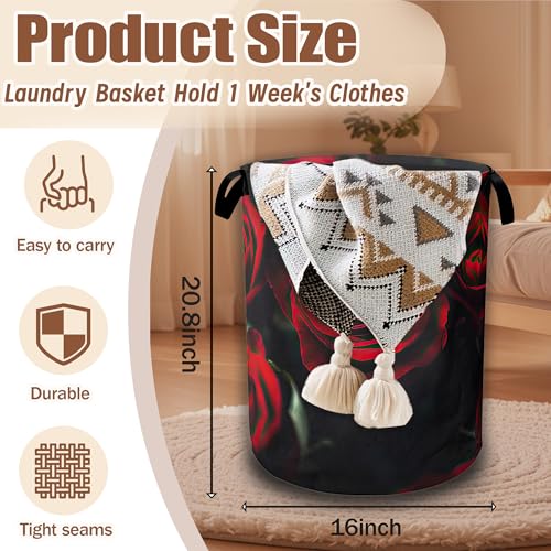 Laundry Hamper,Red Rose Collapsible Laundry Baskets Waterproof Oxford Cloth With Handles,Clothes Storage Bucket Toy Organizer For Bathroom/Nursery/Bedroom 16" x 20.8" - color: Red Rose