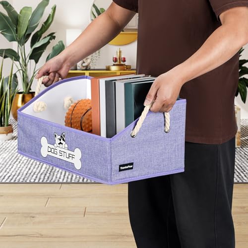 Collapsible Fabric Dog Toy Box and Storage Bin With Handle - Trapezoid Basket Chest Organizer for Pet Toys, Blankets and Accessories, Purple - color: Purple