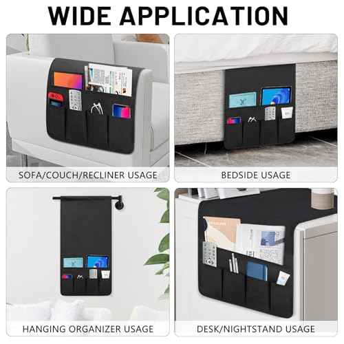 Non-slip Couch Organizer Armchair Caddy, Oxford TV Remote Control Holder Bedside Caddy with 5 Pockets for Key Glasses Phone Magazine Holders. - size: 35''x18''