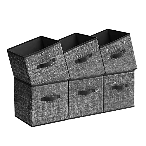 SONGMICS Storage Cubes, 11.8-Inch Non-Woven Fabric Bins with Double Handles, Set of 6, Closet Organizers for Shelves, Foldable, for Clothes, Classic Black UROB030B01 - color: Classic Black, size: 11.8"L x 11.8"W x 11.8"H