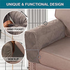 Velvet Quilted Armrest Covers - Water-Resistant Sofa Arm Protectors Set of 2 with Side Pocket Organizer, Non-Slip Furniture Covers for Chairs & Couches (Taupe) - color: Taupe